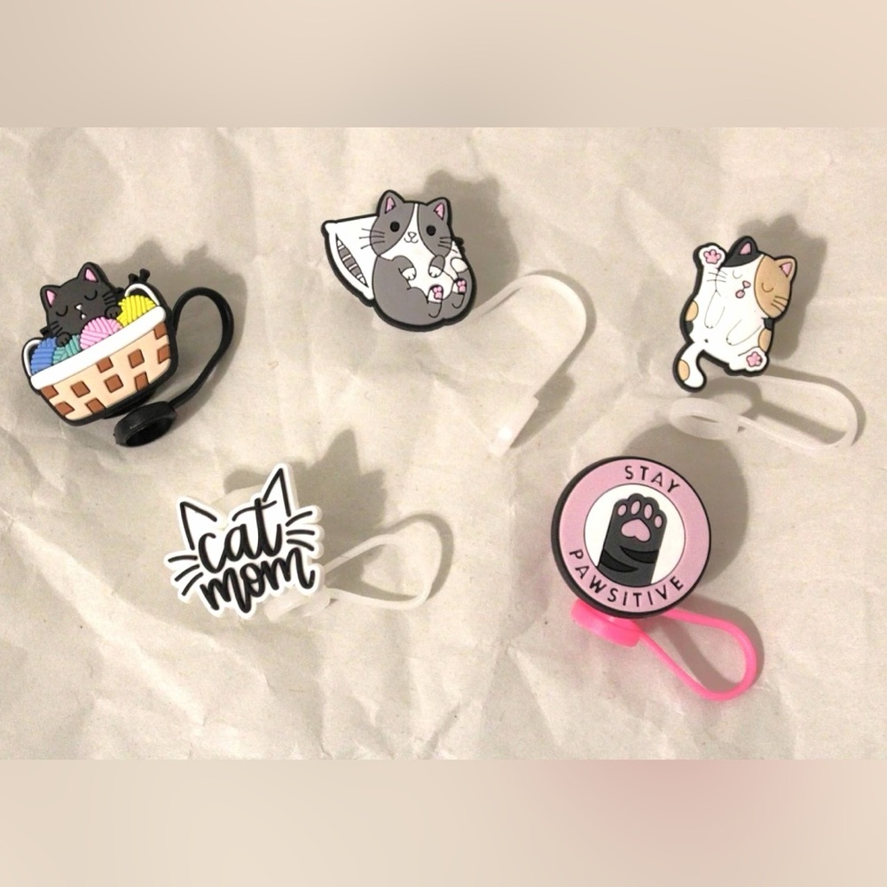 Large cat-themed straw toppers